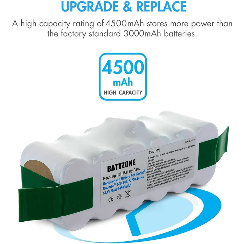 14,4 V 3850 mAh NiMH-Akku für iRobot Roomba 900 800 700 600 500 Serie, inklusive 4 Seitenbürsten und 1 Bürstenreinigungswerkzeug
