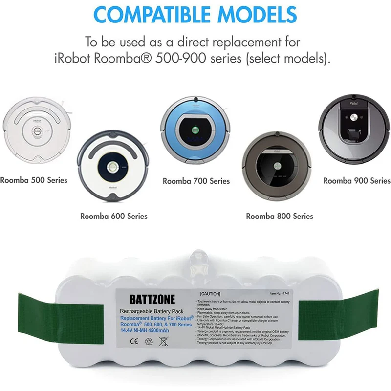 14,4 V 3850 mAh NiMH-Akku für iRobot Roomba 900 800 700 600 500 Serie, inklusive 4 Seitenbürsten und 1 Bürstenreinigungswerkzeug