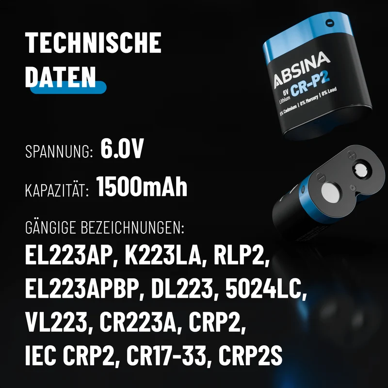 CR P2 Batterie, 6 V Lithium, 1.500 mAh