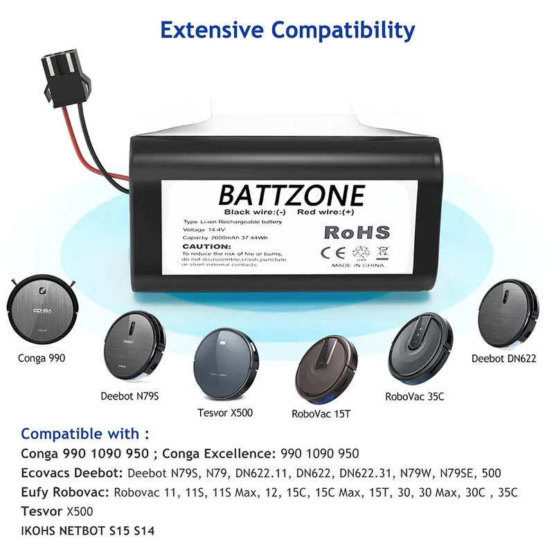 14,4 V 2600mAh Li-Ion Ersatzakku Für Haie Shark ION Roboter RV700, RV720, RV750, RV755 usw. (Spannung, Größe, Stecker können angepasst werden)