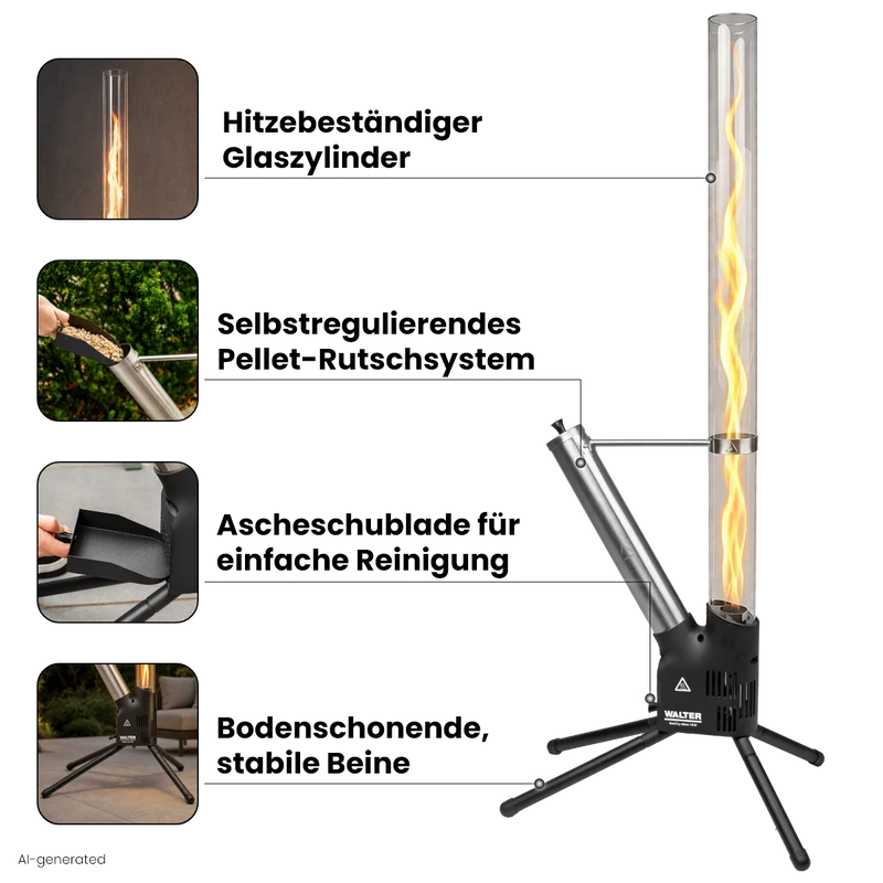 Feuerrohr mit Asche-Schublade