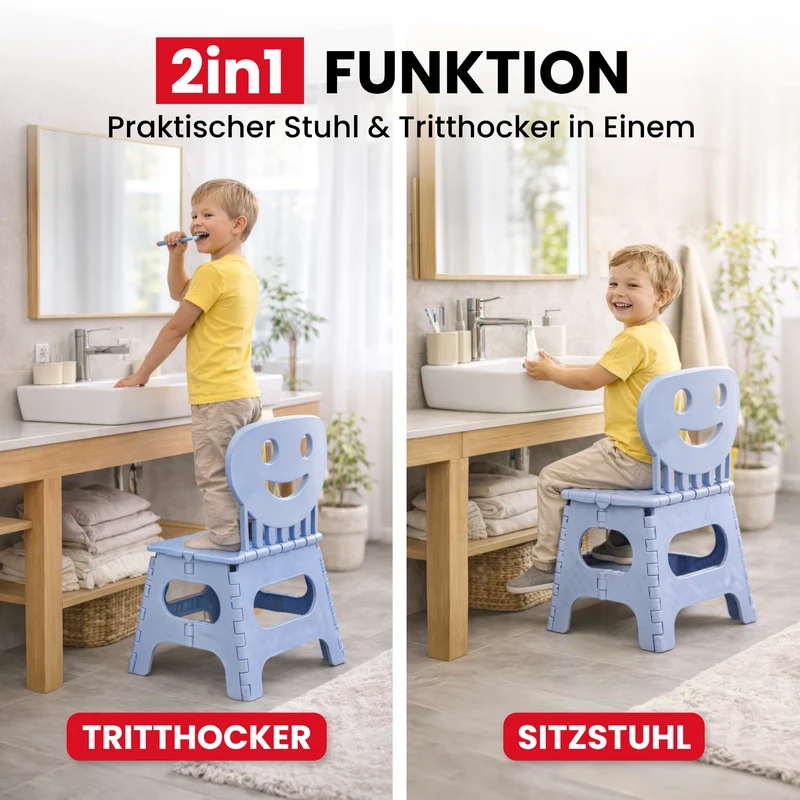 Klappbarer Kinderstuhl blau 2-in-1