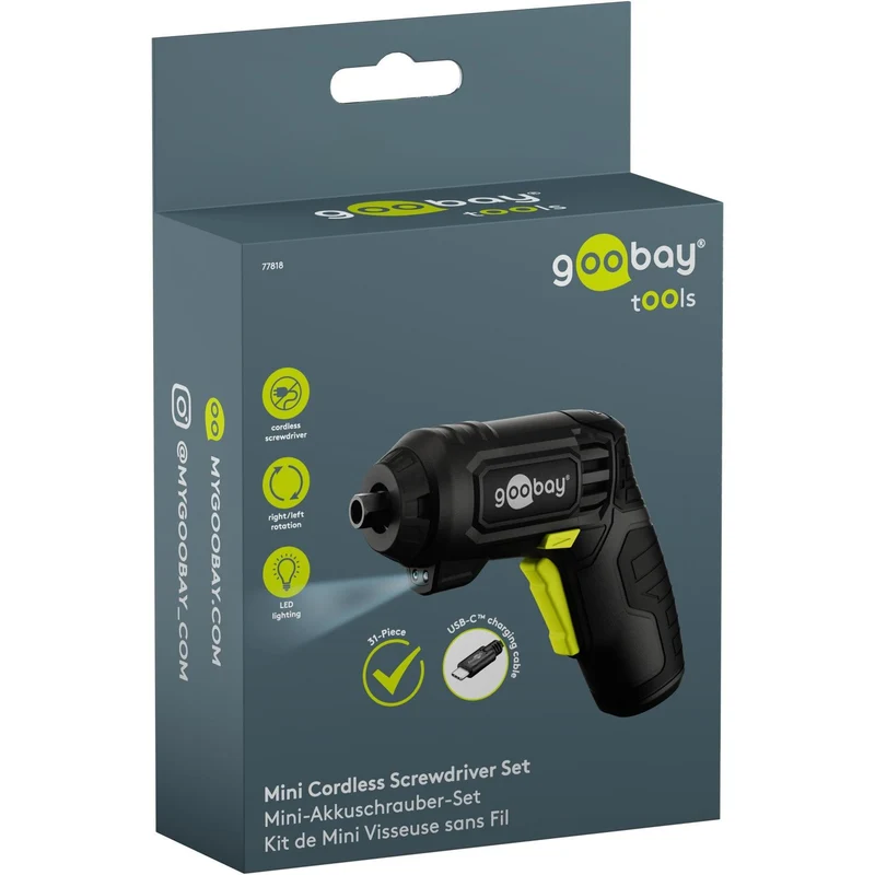 Goobay - Mini Akkuschrauber Set 31 Tlg., Schwarz
