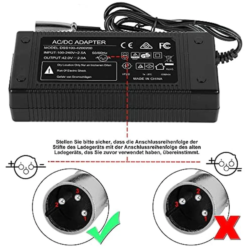 42V 2A E-bike Charger, Lithium Charger Power Supply for Battery 36V 10AH,with 3Pin Connector