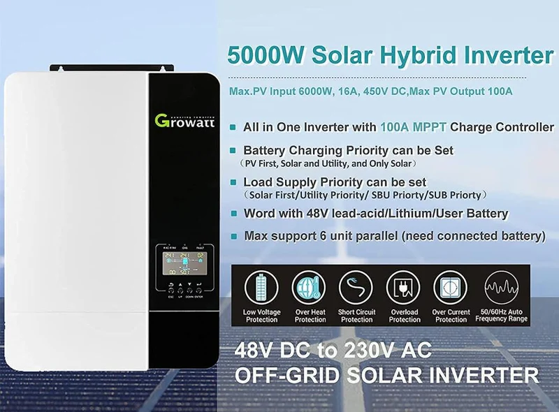 Growatt Solar Off-Grid Energy Storage 240Vac Wechselrichter Lieferant 5kw Wechselrichter 5000es