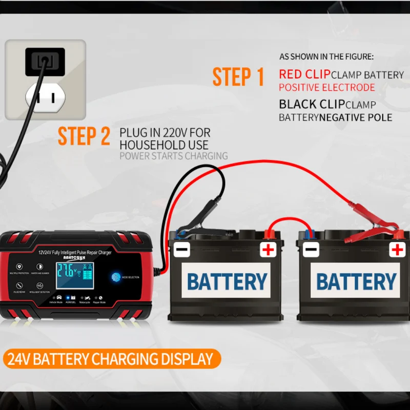 12V Autobatterie Ladegerät 24V Volt Motorradbatterie Bleiakku Reparatur Typ AGM