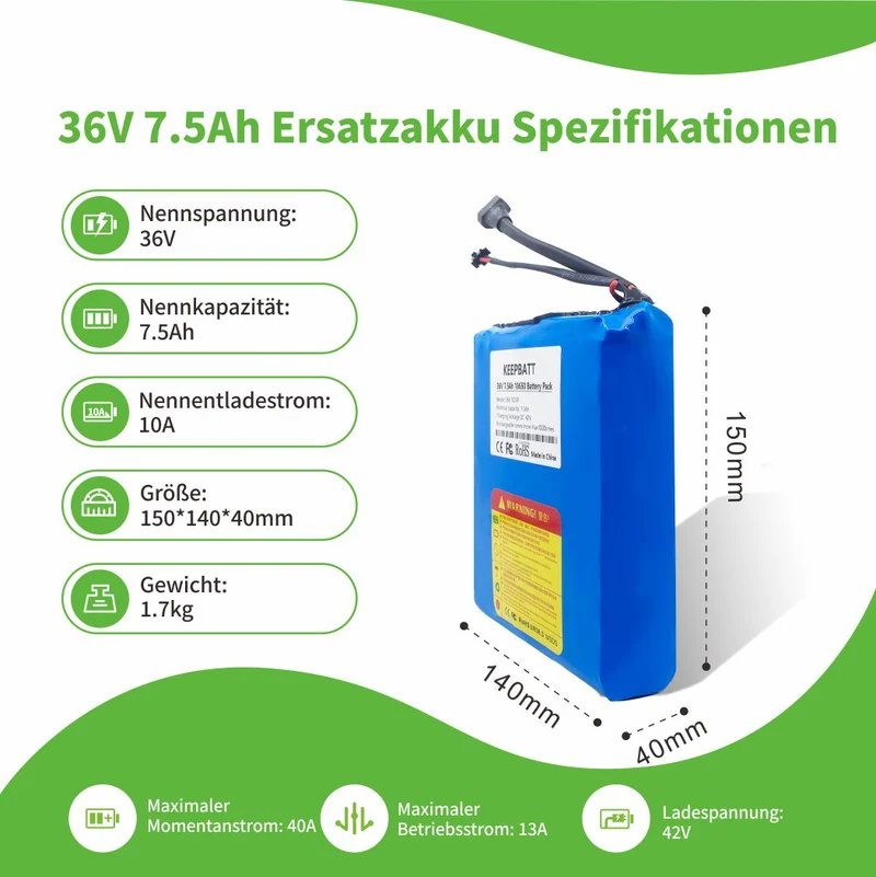 36V 7.8Ah Ersatz Akku für Doc Green EKS33 EKS66 EKS77 Elektroroller