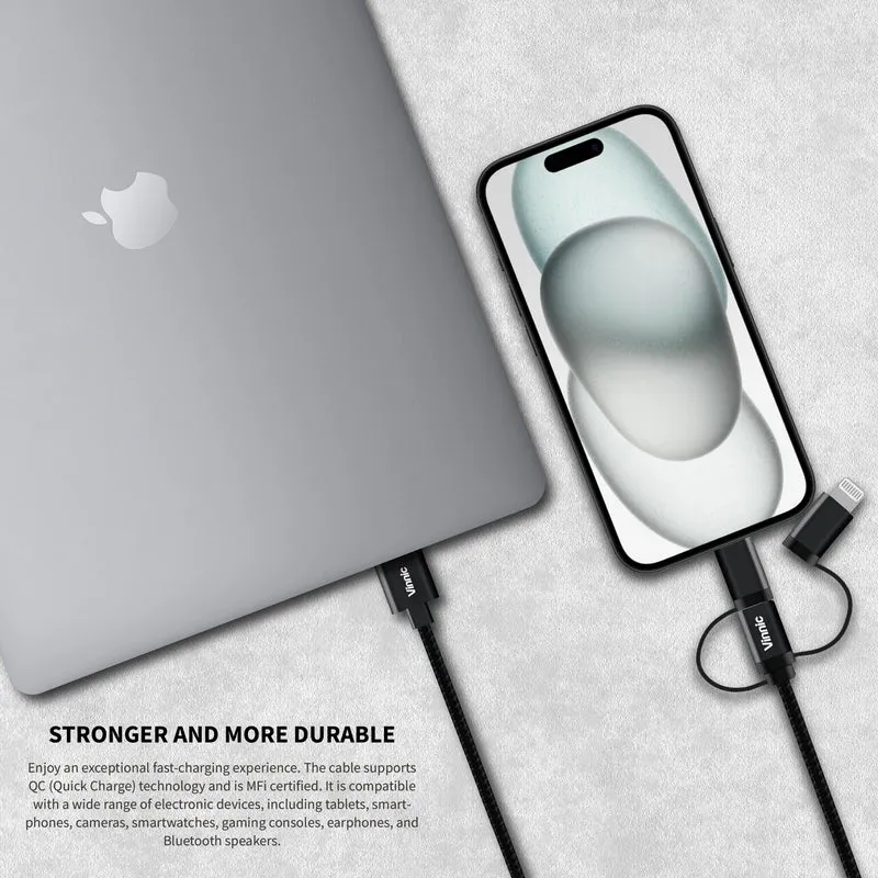 Vinnic 3-in-1 MFi USB-A-Kabel 0,9 m | Schnellladen, 480 Mbit/s, für iPhone, iPad, USB-C & Micro-USB