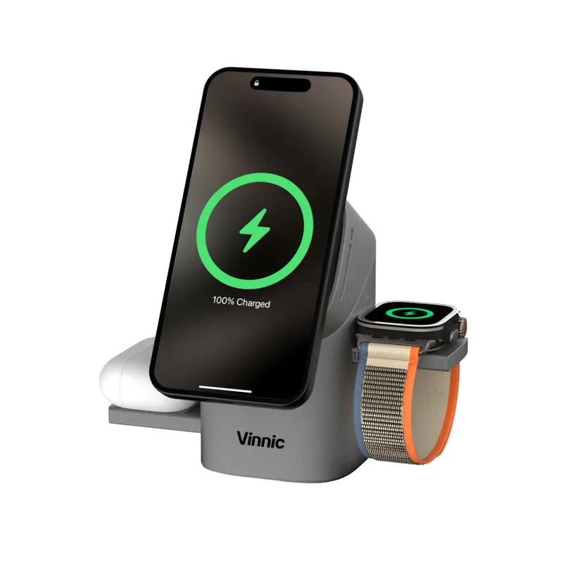 Vinnic OWL PEAK2 3-in-1 MagSafe Ladestation | Auto-Pop-up & Aktive Kühlung