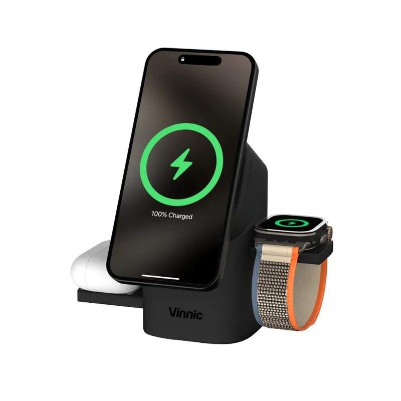 Vinnic OWL PEAK2 3-in-1 MagSafe Ladestation | Auto-Pop-up & Aktive Kühlung