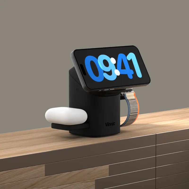 Vinnic OWL PEAK2 3-in-1 MagSafe Ladestation | Auto-Pop-up & Aktive Kühlung