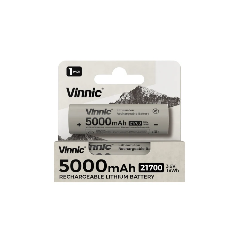 Vinnic – Wiederaufladbarer Lithium-Ionen-Akku 21700 | 3,6 V, 5000 mAh, 18 Wh | 2C | Einzelpackung