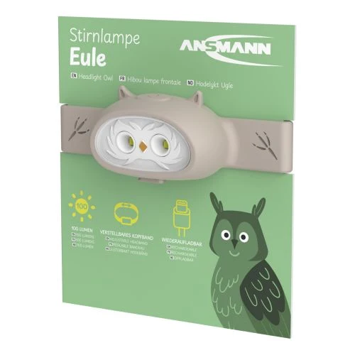ANSMANN Silikon Headlight Eule, Kinderstirnlampe, Anthrazit