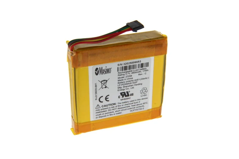 Masimo Original Li Ion Akku für Pulsoximeter Rad-97, Typ 99013 / 27058 - 3,8 V 5400 mAh 55,8x12x53,4 mm