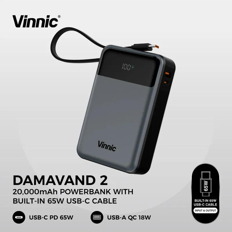 DAMAVAND 2 20.000 mAh Powerbank mit integriertem 65 W USB-C-Kabel