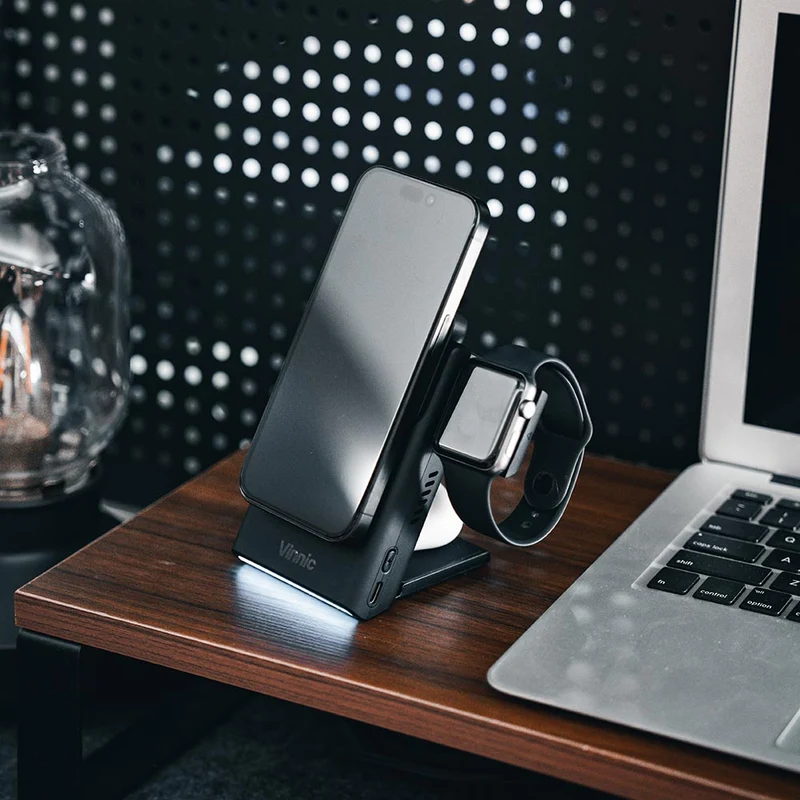 Vinnic Aello Peak 3-in-1 True Wireless MagSafe Ladestation & 5000mAh Powerbank | Abnehmbar | Für iPhone, Apple Watch, AirPods