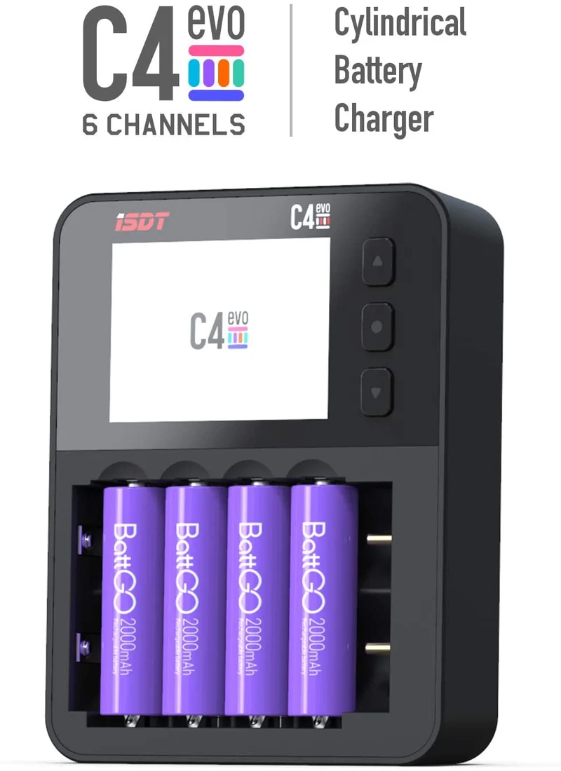 ISDT C4 EVO Batterieladegerät Akku Schnellladen TYPE-C QC 3.0 LiHv- und LiFePO4 18650 18700 26650 wiederaufladbare Batterien