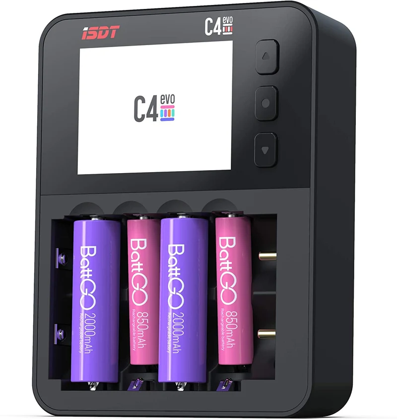ISDT C4 EVO Batterieladegerät Akku Schnellladen TYPE-C QC 3.0 LiHv- und LiFePO4 18650 18700 26650 wiederaufladbare Batterien