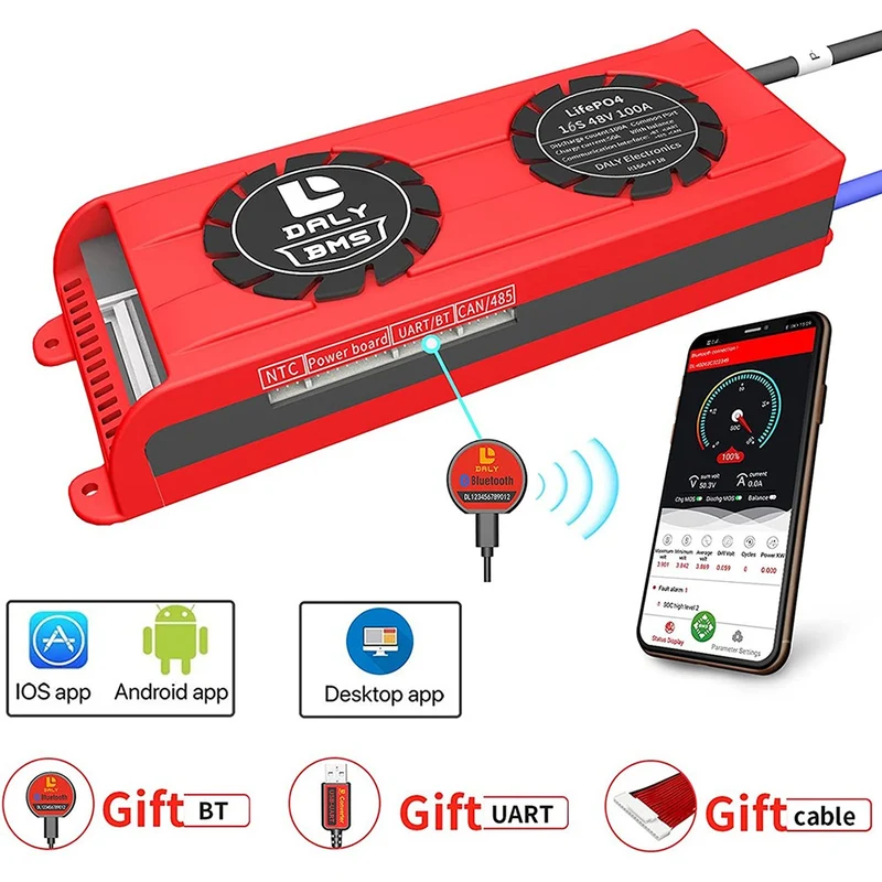 Daly smart bms Lifepo4 Li-ion 16S 48V 60V 100A with bluetooth 33 65 184