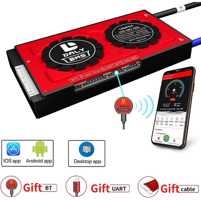 Daly smart bms Lifepo4 15S 48V 40A bluetooth 18 66 128