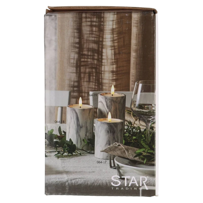 Star Trading LED-Kerze mit Marmorstruktur und warmweißer Flacker-LED, Timer-Funktion, batteriebetrieben, Höhe 12,5cm