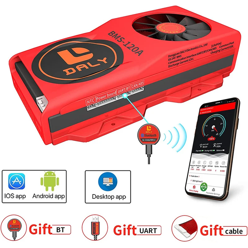 Daly smart bms Lifepo4 8S 24V 120A fan bluetooth BMS board 50 120 209