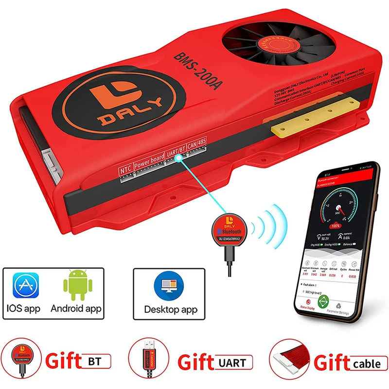 Daly smart bms Lifepo4 12S 36V 200A FAN bluetooth 52 130 235