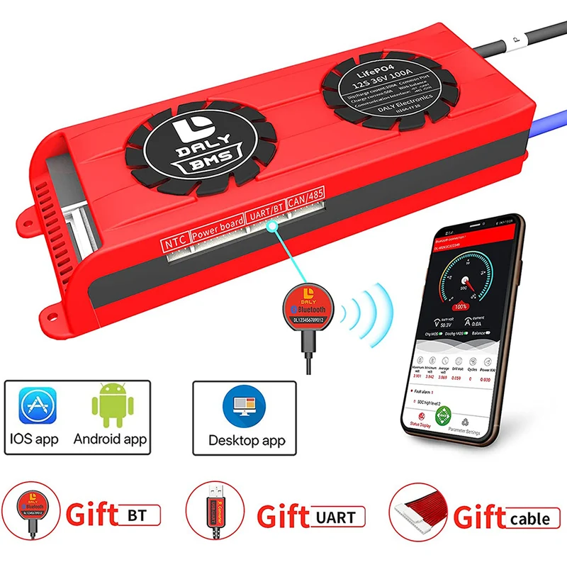 Daly smart bms Lifepo4 12S 36V 100A with Fan bluetooth 33 65 184