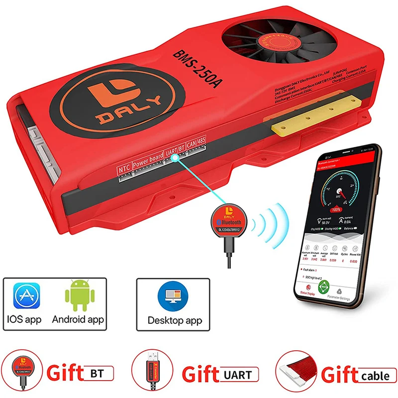 Daly smart bms Lifepo4 24S 72V 250A with Fan bluetooth 52 130 235