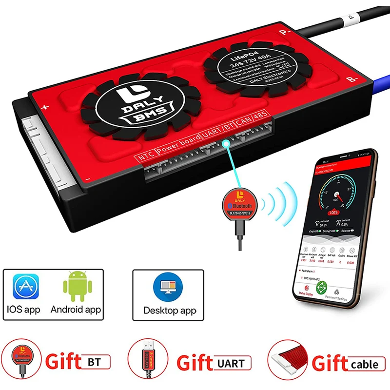 Daly smart bms Lifepo4 24S 72V 40A bluetooth 18 66 128
