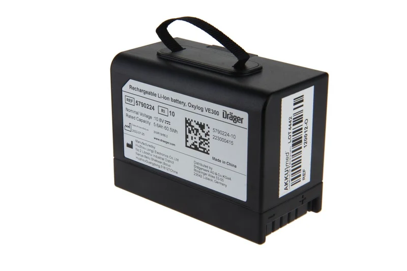 Drager Original Li Ion Akku für Dräger Oxylog VE300 Typ 5790224 - 10,8 V 5600 mAh 82x40x61 mm