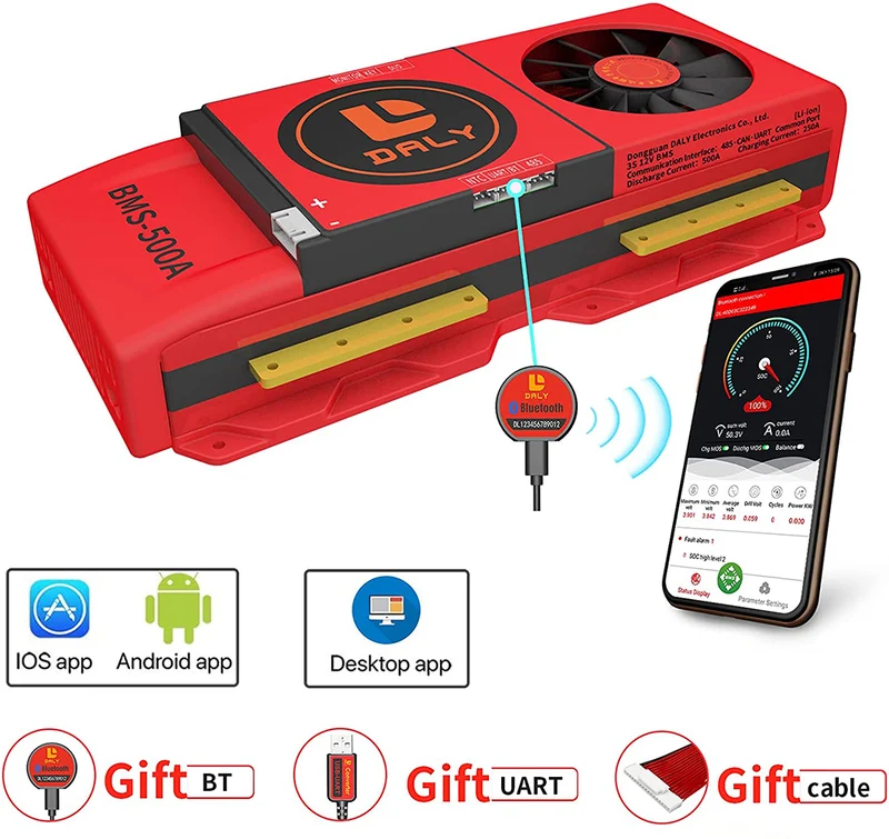 Daly smart bms Lion 3S 12V 500A FAN bluetooth BMS boardithium battery protection Board 52130257