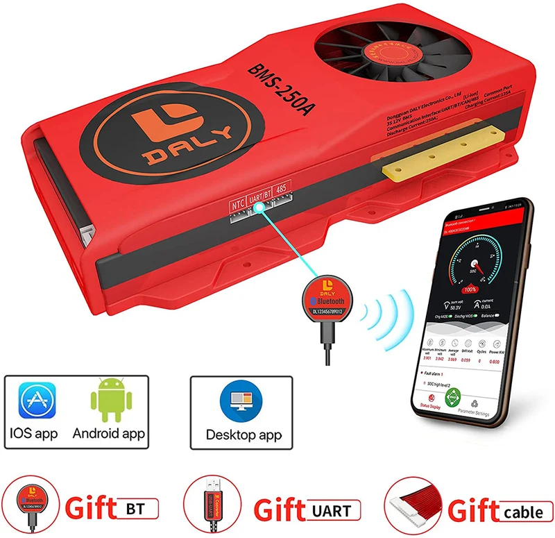 Daly smart bms Lion 3S 12V 250A FAN bluetooth BMS boardithium battery protection Board 52130235