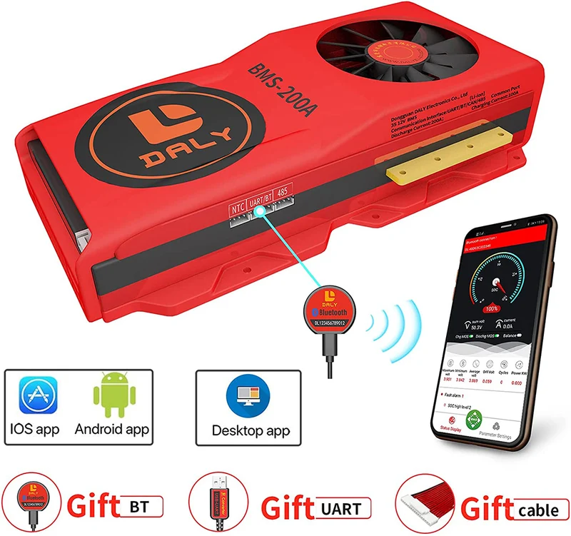 Daly smart bms Lion 3S 12V 200A FAN bluetooth BMS boardithium battery protection Board 52130235