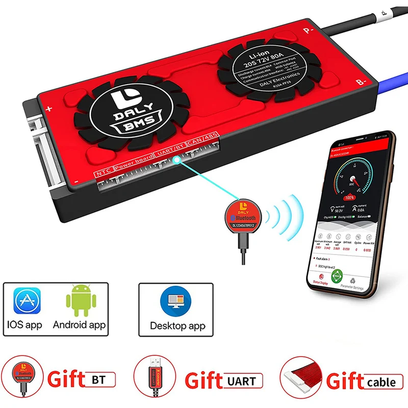 Daly smart bms Lifepo4 20S 60V Li-ion 20S 72V 80A bluetooth 19 66 150