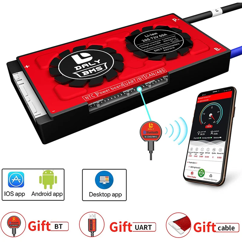 Daly smart bms Lifepo4 20S 60V Li-ion 20S 72V 60A bluetooth 18 66 128
