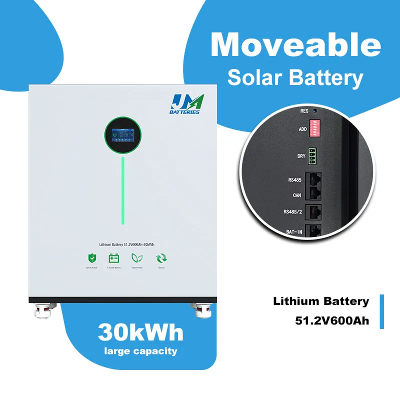 JM 51.2V 600ah 30kwh 8000 Deep Cycle Moveable LiFePO4 Lithium Solar Battery - Floor Mounted for Home Energy Storage System