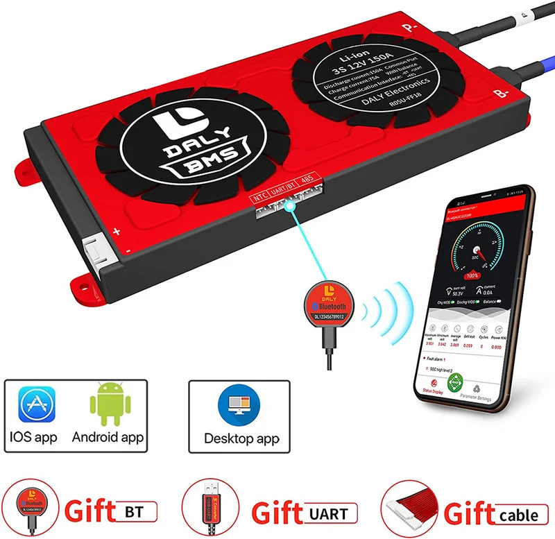 Daly smart bms Lion 3S 12V 150A bluetooth BMS boardithium battery protection Board 2090212