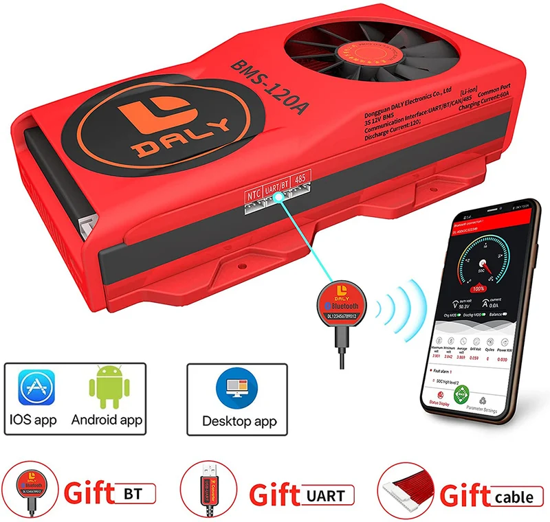 Daly smart bms Lion 3S 12V 120A FAN bluetooth BMS boardithium battery protection Board 50120209