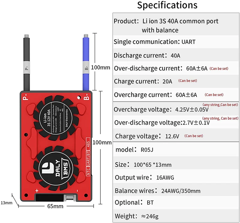 Daly smart bms Lion 3S 12V 40A bluetooth BMS board 1866128