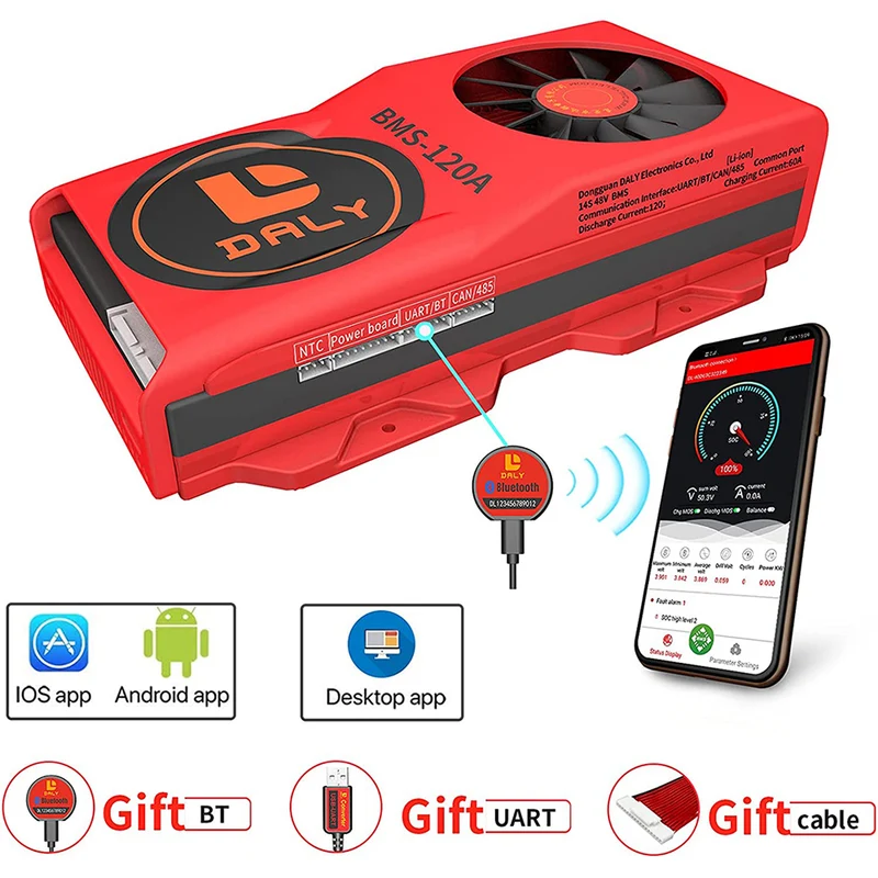 Daly smart bms Li-ion 14S 48V 120A FAN bluetooth BMS board 50 120 209