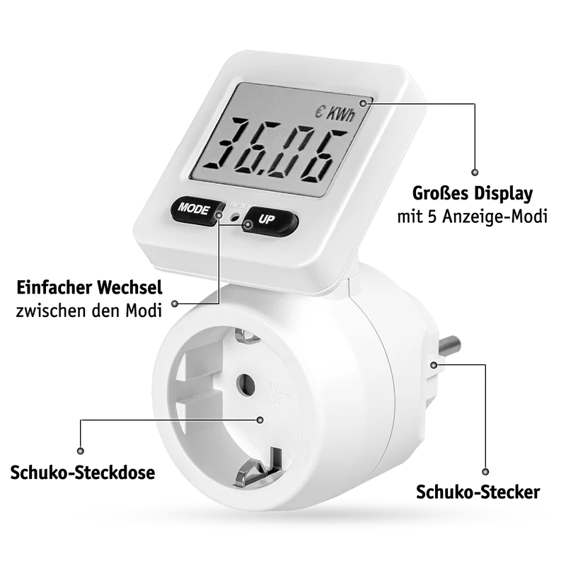 Steckdosenadapter mit Stromzähler
