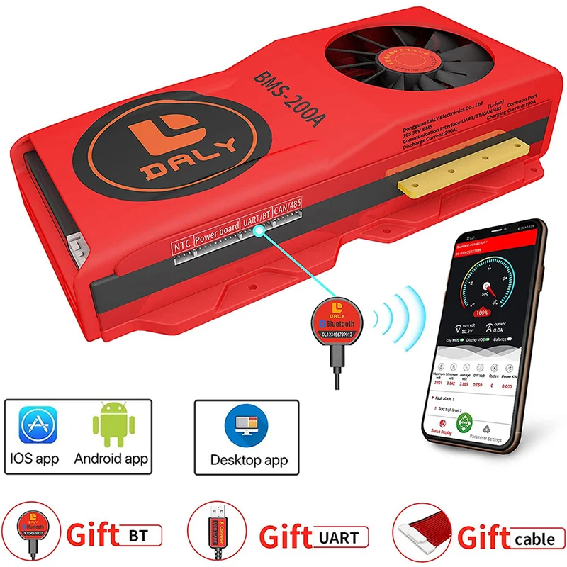 Daly smart bms Li-ion 10S 36V 200A FAN bluetooth BMS board 52 130 235
