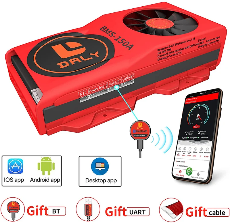 Daly smart bms Li-ion 10S 36V 150A FAN with Fan bluetooth 50 120 209