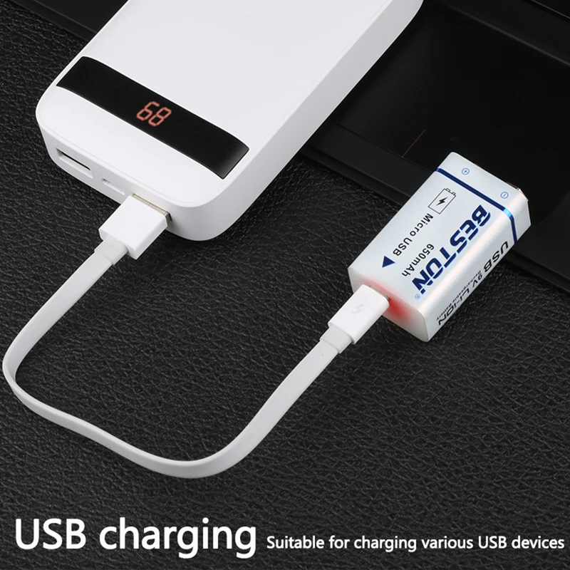 9V 650mAh BESTON Hochwertiger USB-Li-Ionen-Lithium-Akku für Multimeter und elektronische Instrumente