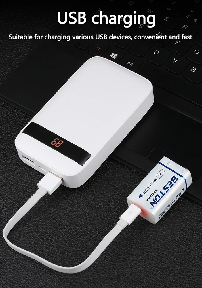 9V 650mAh BESTON Hochwertiger USB-Li-Ionen-Lithium-Akku für Multimeter und elektronische Instrumente