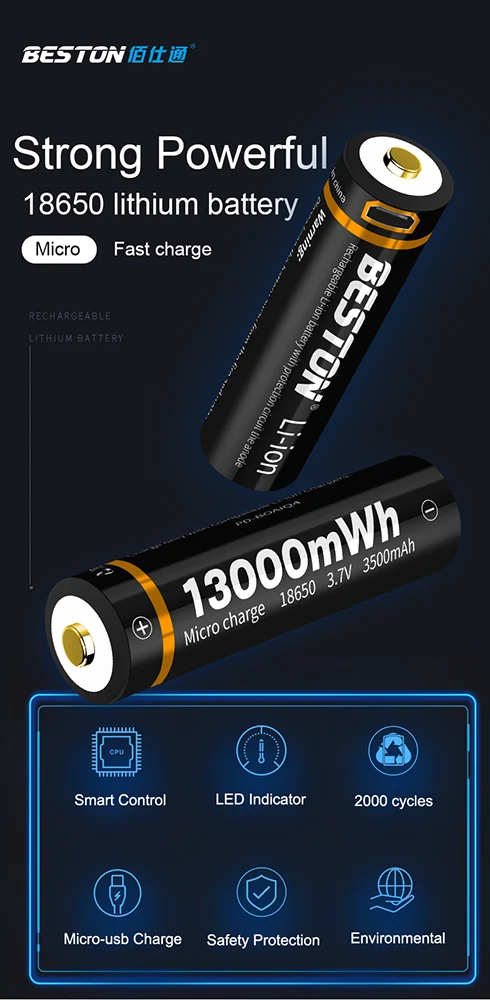 3,6 V 18650 USB Aufladbare Lithium-Batterie 3500mAh Li-Ion batterien für Taschenlampe Beston