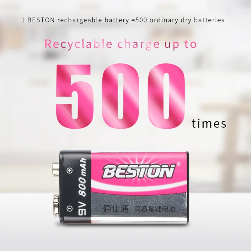 9V wiederauf lad bares LI-Ionen-Lithium-Ladegerät plus 9V 800mAh Batterie-Kits BESTON 2 Bay Smart