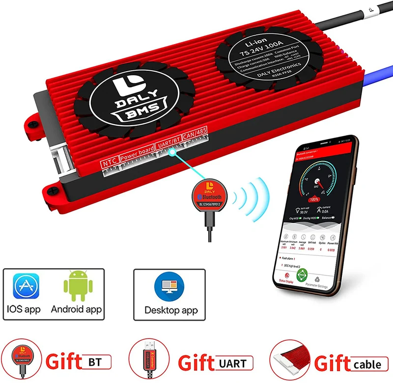 Daly smart bms Li-ion 7S 24V 100A bluetooth with 2465166