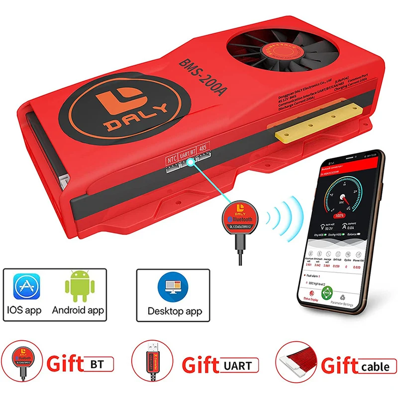 Daly smart bms Lifepo 4S 12V 200A FAN bluetooth BMS board 52 130 235